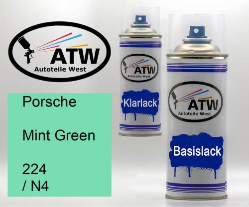 Porsche, Mint Green, 224 / N4: 400ml Sprühdose + 400ml Klarlack - Set, von ATW Autoteile West.